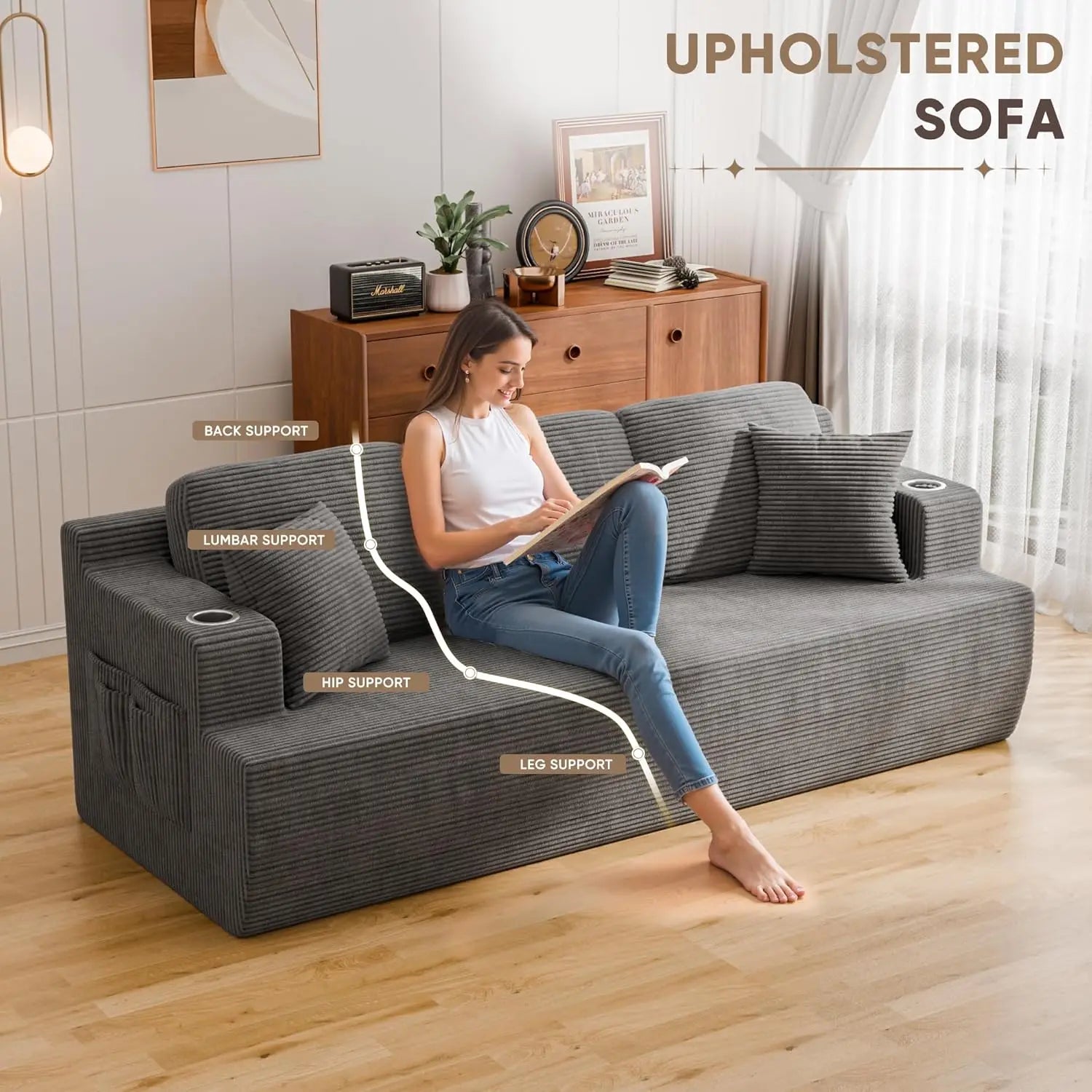 Comfy Corduroy Deep Seat Sofa